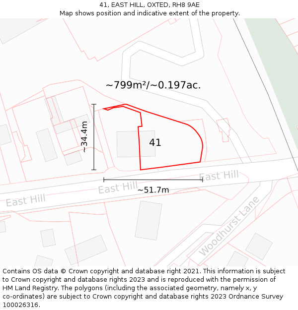 41, EAST HILL, OXTED, RH8 9AE: Plot and title map