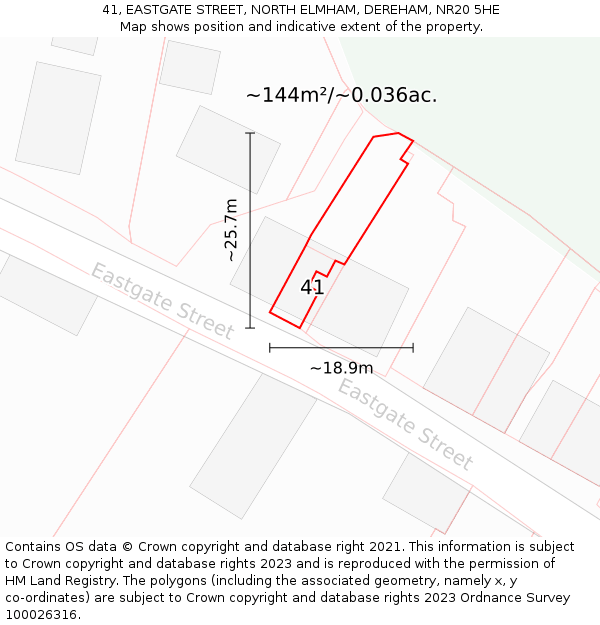 41, EASTGATE STREET, NORTH ELMHAM, DEREHAM, NR20 5HE: Plot and title map