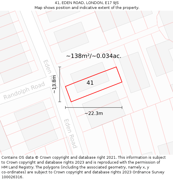 41, EDEN ROAD, LONDON, E17 9JS: Plot and title map