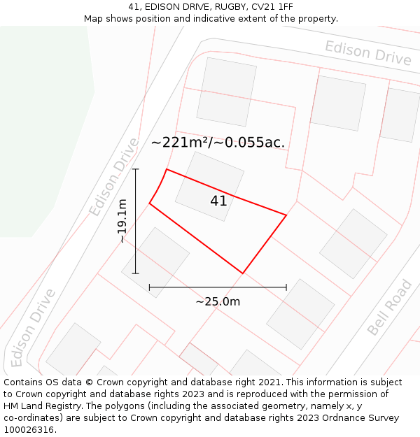 41, EDISON DRIVE, RUGBY, CV21 1FF: Plot and title map