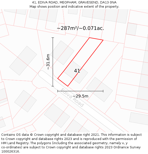 41, EDIVA ROAD, MEOPHAM, GRAVESEND, DA13 0NA: Plot and title map