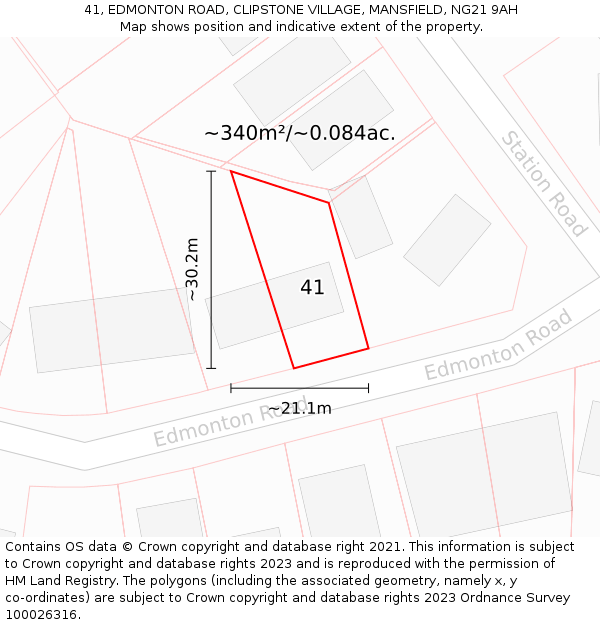 41, EDMONTON ROAD, CLIPSTONE VILLAGE, MANSFIELD, NG21 9AH: Plot and title map