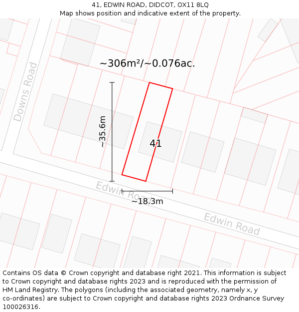 41, EDWIN ROAD, DIDCOT, OX11 8LQ: Plot and title map