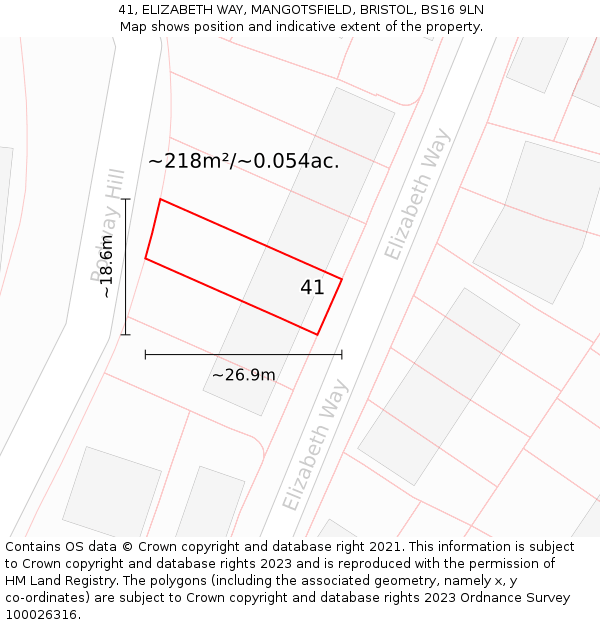 41, ELIZABETH WAY, MANGOTSFIELD, BRISTOL, BS16 9LN: Plot and title map