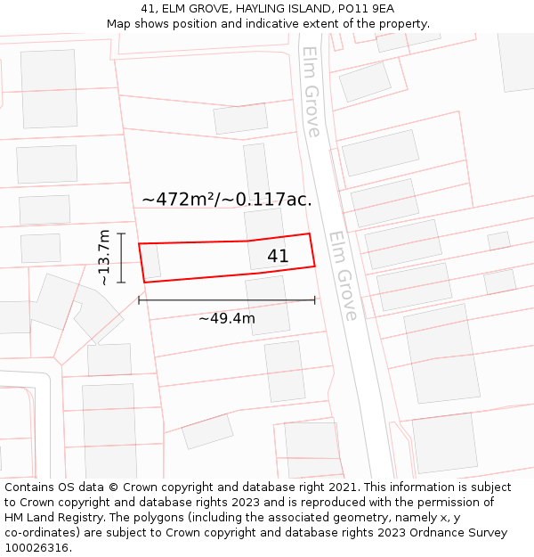 41, ELM GROVE, HAYLING ISLAND, PO11 9EA: Plot and title map