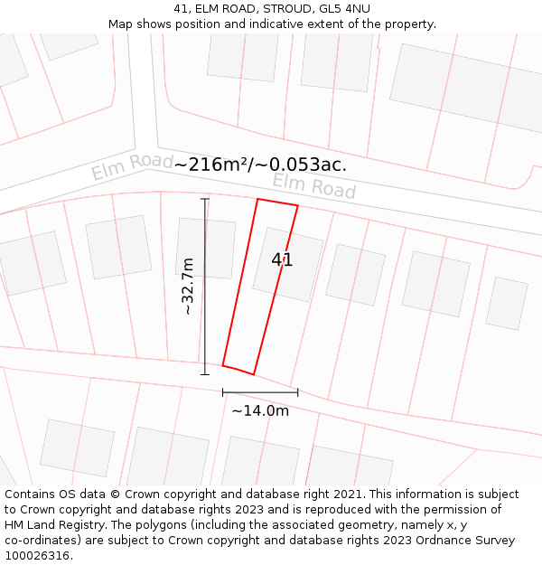 41, ELM ROAD, STROUD, GL5 4NU: Plot and title map