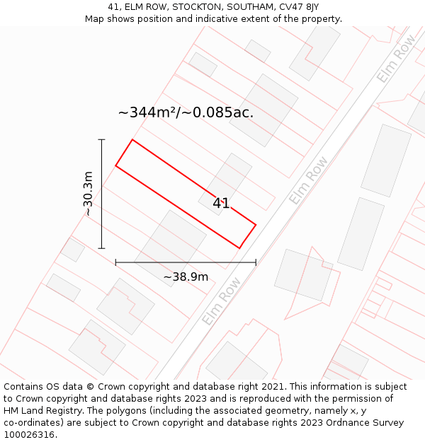 41, ELM ROW, STOCKTON, SOUTHAM, CV47 8JY: Plot and title map