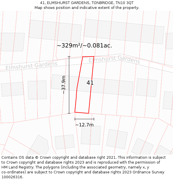 41, ELMSHURST GARDENS, TONBRIDGE, TN10 3QT: Plot and title map