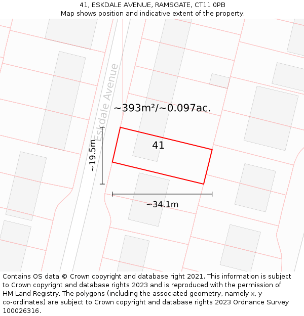 41, ESKDALE AVENUE, RAMSGATE, CT11 0PB: Plot and title map