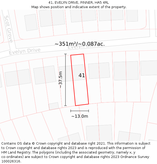 41, EVELYN DRIVE, PINNER, HA5 4RL: Plot and title map