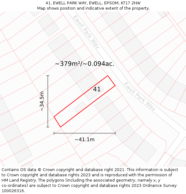 41, EWELL PARK WAY, EWELL, EPSOM, KT17 2NW: Plot and title map