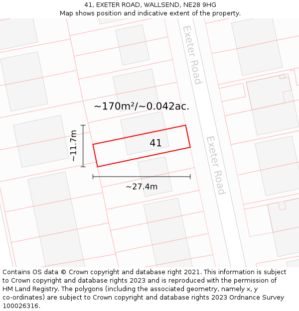 41, EXETER ROAD, WALLSEND, NE28 9HG: Plot and title map