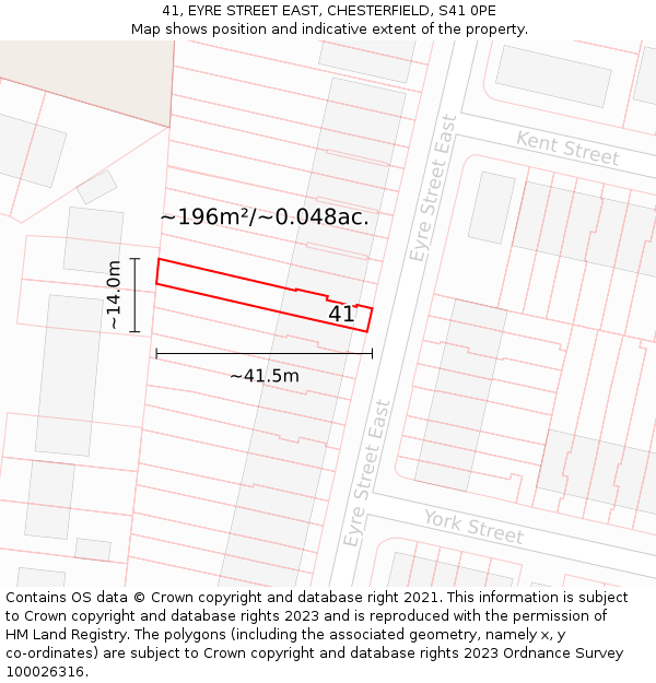 41, EYRE STREET EAST, CHESTERFIELD, S41 0PE: Plot and title map