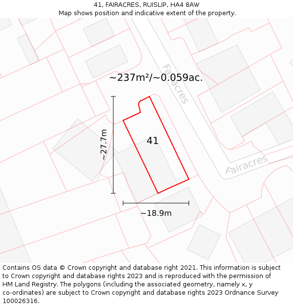 41, FAIRACRES, RUISLIP, HA4 8AW: Plot and title map