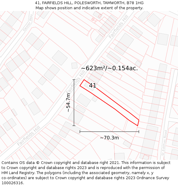 41, FAIRFIELDS HILL, POLESWORTH, TAMWORTH, B78 1HG: Plot and title map