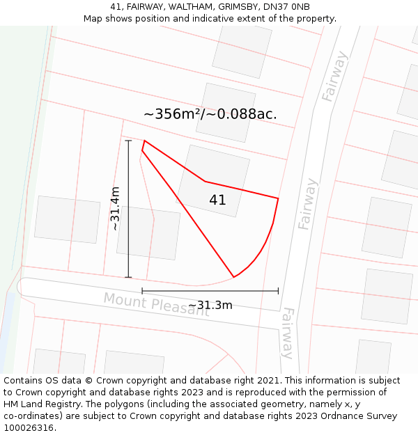 41, FAIRWAY, WALTHAM, GRIMSBY, DN37 0NB: Plot and title map