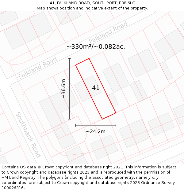 41, FALKLAND ROAD, SOUTHPORT, PR8 6LG: Plot and title map