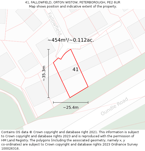 41, FALLOWFIELD, ORTON WISTOW, PETERBOROUGH, PE2 6UR: Plot and title map