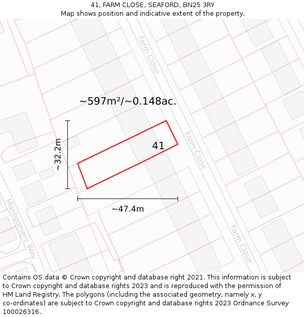 41, FARM CLOSE, SEAFORD, BN25 3RY: Plot and title map