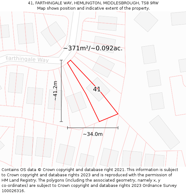 41, FARTHINGALE WAY, HEMLINGTON, MIDDLESBROUGH, TS8 9RW: Plot and title map