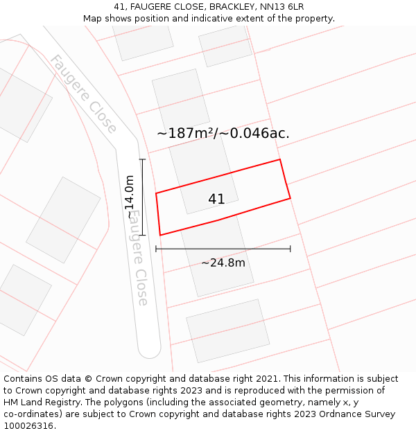 41, FAUGERE CLOSE, BRACKLEY, NN13 6LR: Plot and title map