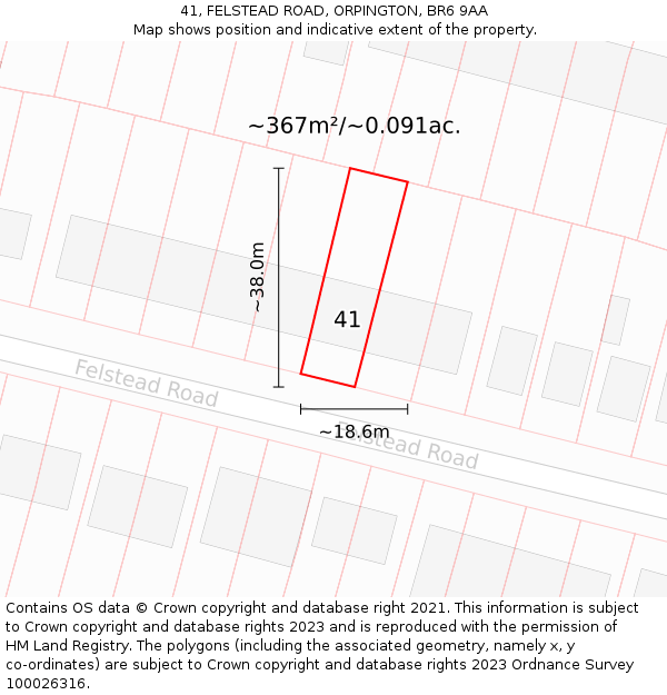 41, FELSTEAD ROAD, ORPINGTON, BR6 9AA: Plot and title map