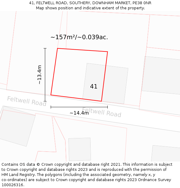 41, FELTWELL ROAD, SOUTHERY, DOWNHAM MARKET, PE38 0NR: Plot and title map