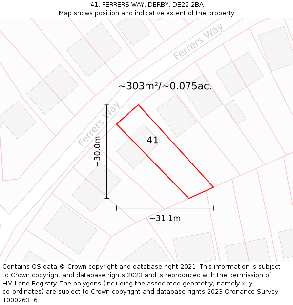 41, FERRERS WAY, DERBY, DE22 2BA: Plot and title map