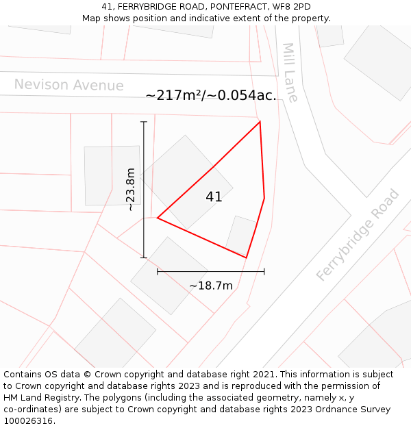 41, FERRYBRIDGE ROAD, PONTEFRACT, WF8 2PD: Plot and title map