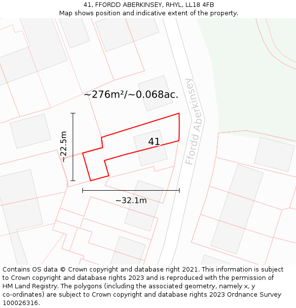 41, FFORDD ABERKINSEY, RHYL, LL18 4FB: Plot and title map