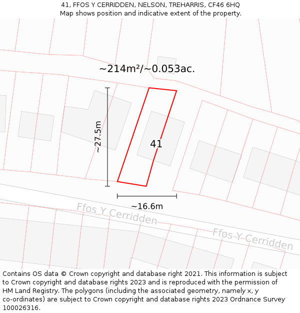 41, FFOS Y CERRIDDEN, NELSON, TREHARRIS, CF46 6HQ: Plot and title map