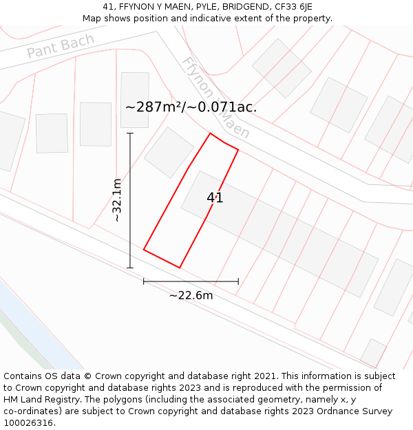 41, FFYNON Y MAEN, PYLE, BRIDGEND, CF33 6JE: Plot and title map