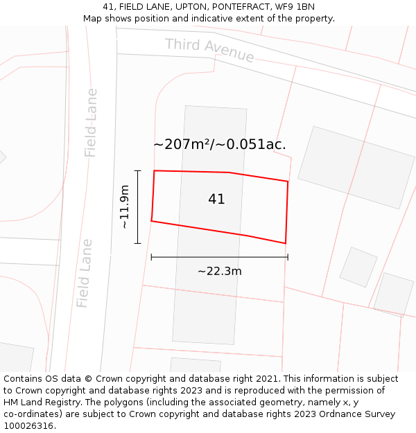 41, FIELD LANE, UPTON, PONTEFRACT, WF9 1BN: Plot and title map