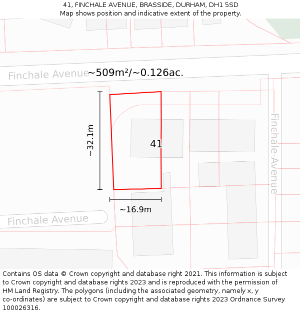 41, FINCHALE AVENUE, BRASSIDE, DURHAM, DH1 5SD: Plot and title map