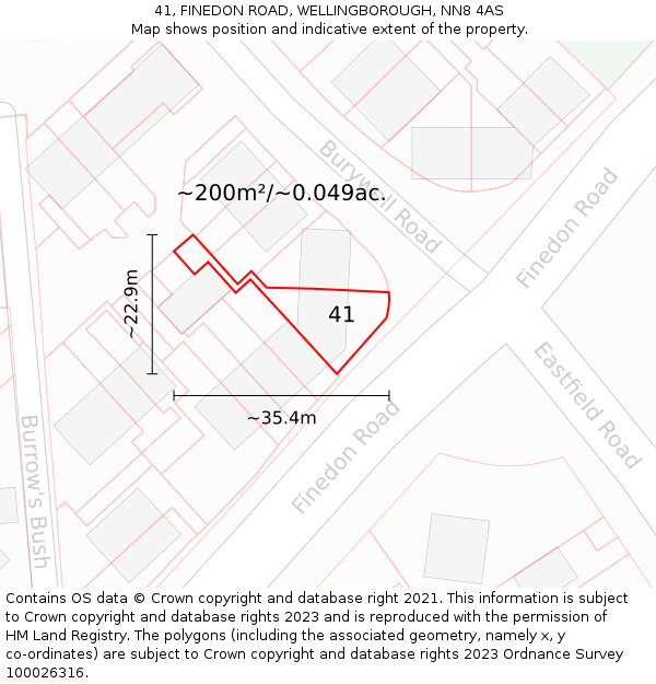 41, FINEDON ROAD, WELLINGBOROUGH, NN8 4AS: Plot and title map