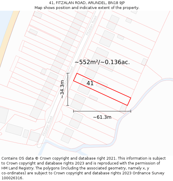 41, FITZALAN ROAD, ARUNDEL, BN18 9JP: Plot and title map