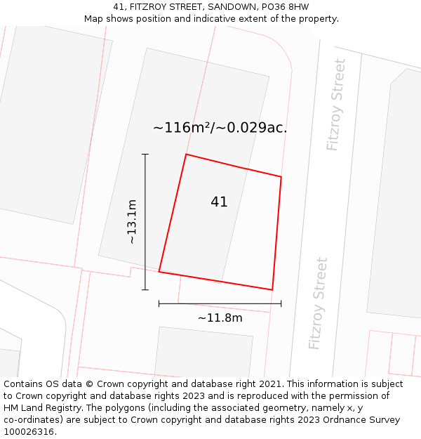 41, FITZROY STREET, SANDOWN, PO36 8HW: Plot and title map