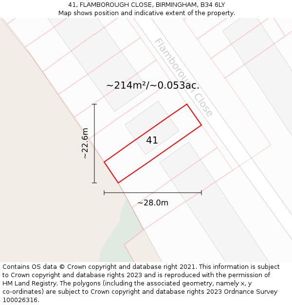 41, FLAMBOROUGH CLOSE, BIRMINGHAM, B34 6LY: Plot and title map