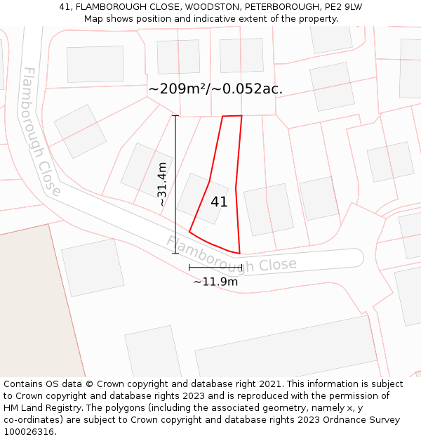 41, FLAMBOROUGH CLOSE, WOODSTON, PETERBOROUGH, PE2 9LW: Plot and title map