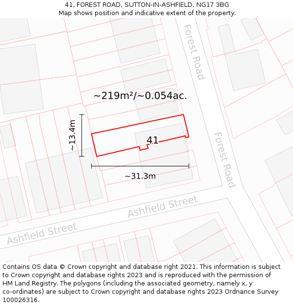 41, FOREST ROAD, SUTTON-IN-ASHFIELD, NG17 3BG: Plot and title map