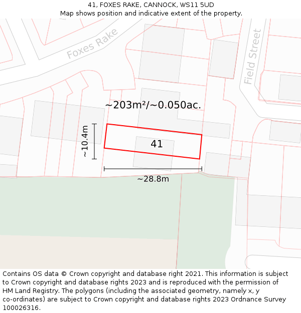 41, FOXES RAKE, CANNOCK, WS11 5UD: Plot and title map