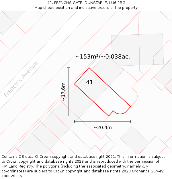 41, FRENCHS GATE, DUNSTABLE, LU6 1BG: Plot and title map