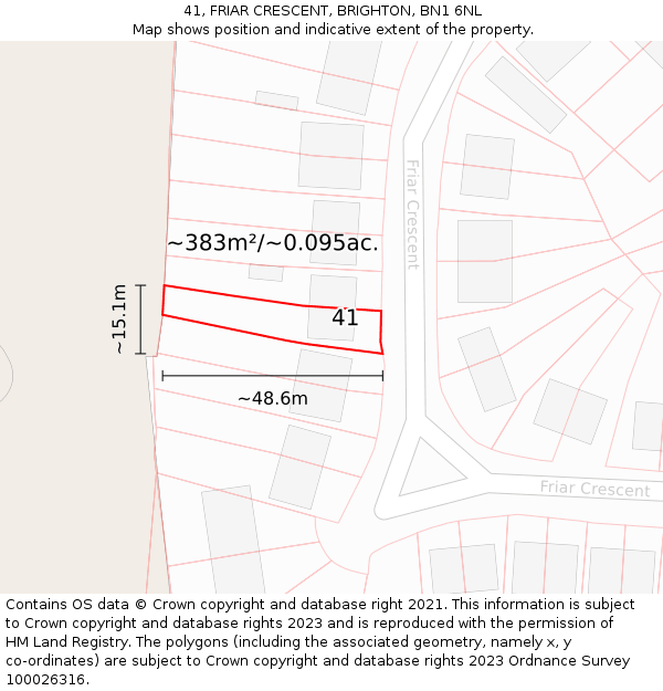41, FRIAR CRESCENT, BRIGHTON, BN1 6NL: Plot and title map