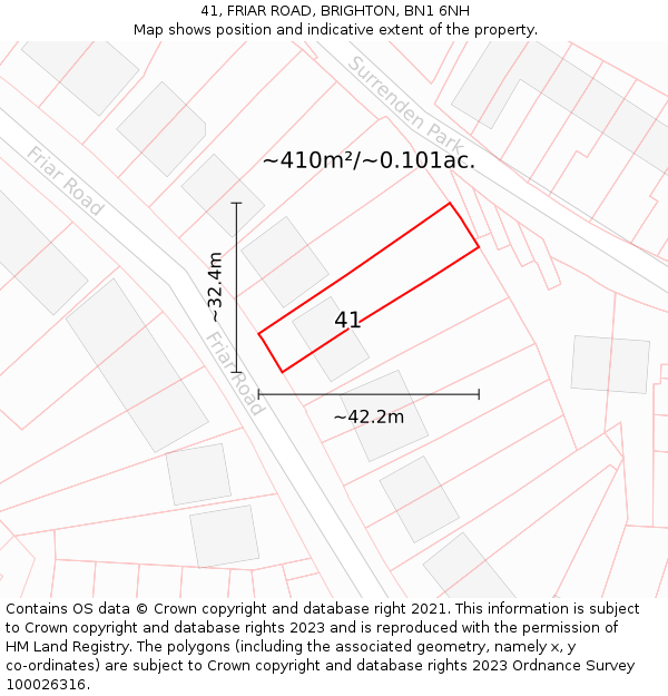 41, FRIAR ROAD, BRIGHTON, BN1 6NH: Plot and title map