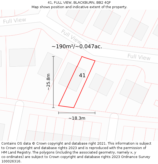 41, FULL VIEW, BLACKBURN, BB2 4QF: Plot and title map