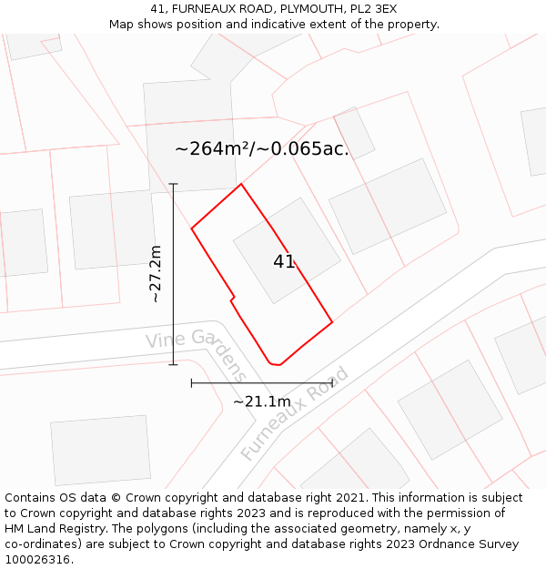 41, FURNEAUX ROAD, PLYMOUTH, PL2 3EX: Plot and title map