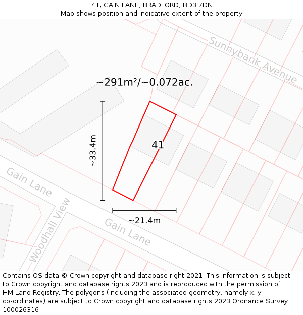 41, GAIN LANE, BRADFORD, BD3 7DN: Plot and title map