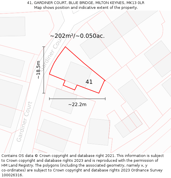 41, GARDINER COURT, BLUE BRIDGE, MILTON KEYNES, MK13 0LR: Plot and title map