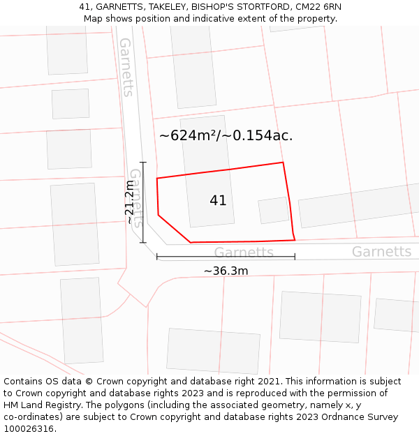41, GARNETTS, TAKELEY, BISHOP'S STORTFORD, CM22 6RN: Plot and title map
