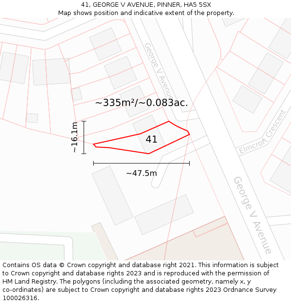 41, GEORGE V AVENUE, PINNER, HA5 5SX: Plot and title map